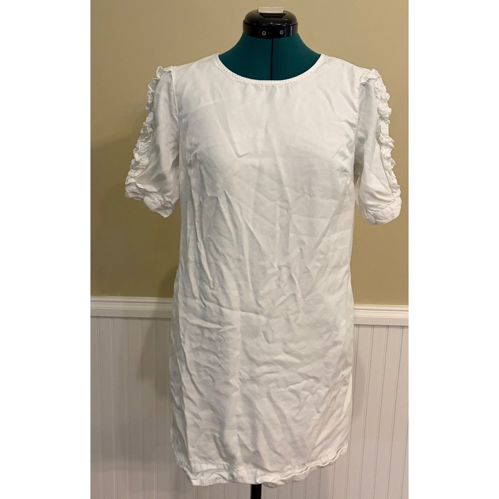 Crown & Ivy Womens XS White Shift Dress Ruffle Sleeve Cottagecore Mini Babydoll